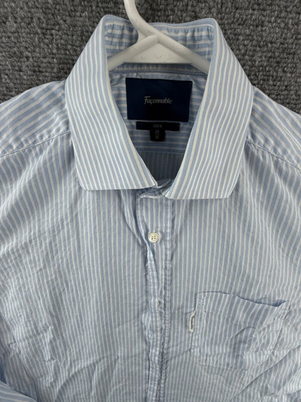 Faconnable Striped All Cotton 15 Club Blue Long Sleeve Mens Pocket Shirt Spread